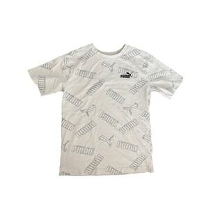 Kids Puma All Over Logo Print T Shirt Cream Size Medium